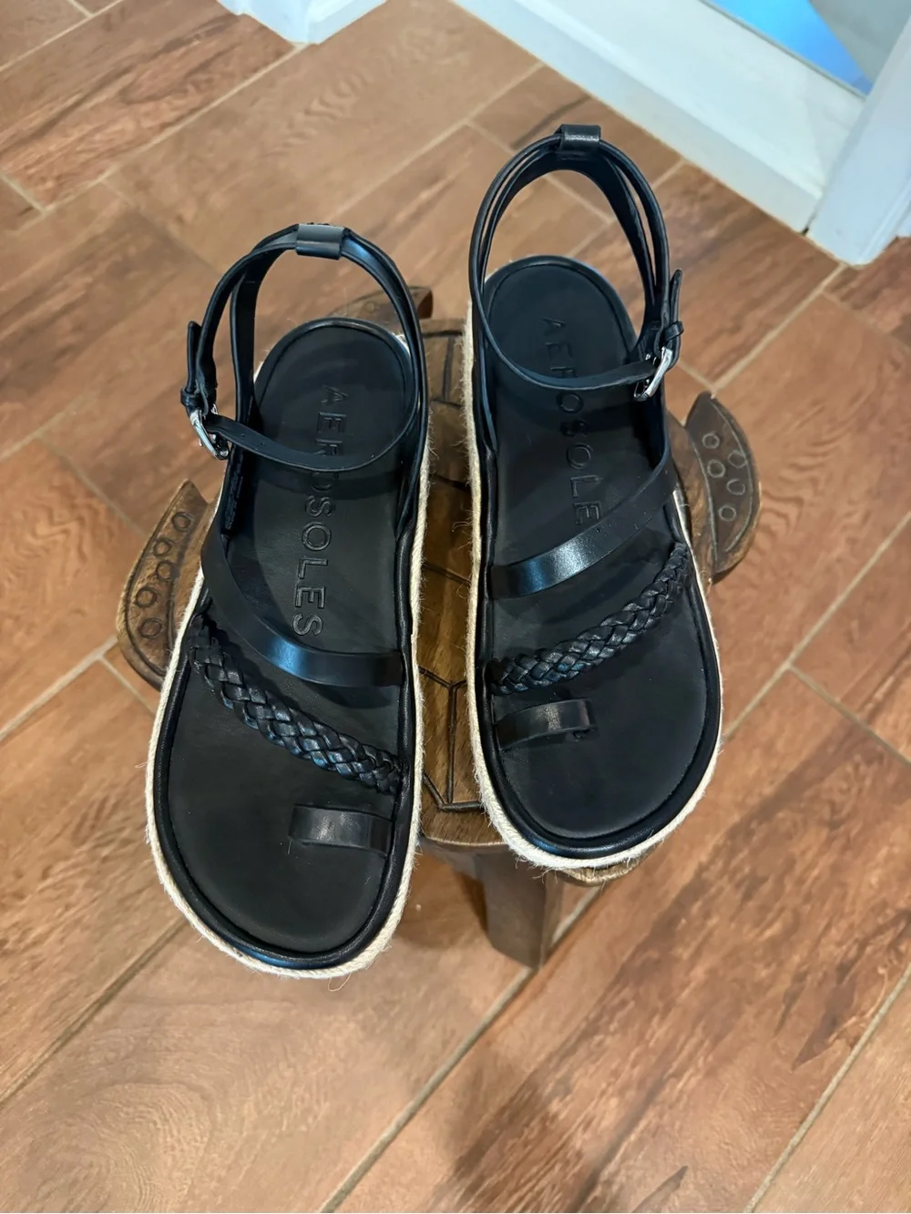 Aerosoles Women’s Dolly Black Braided Espadrille Platform Sandals